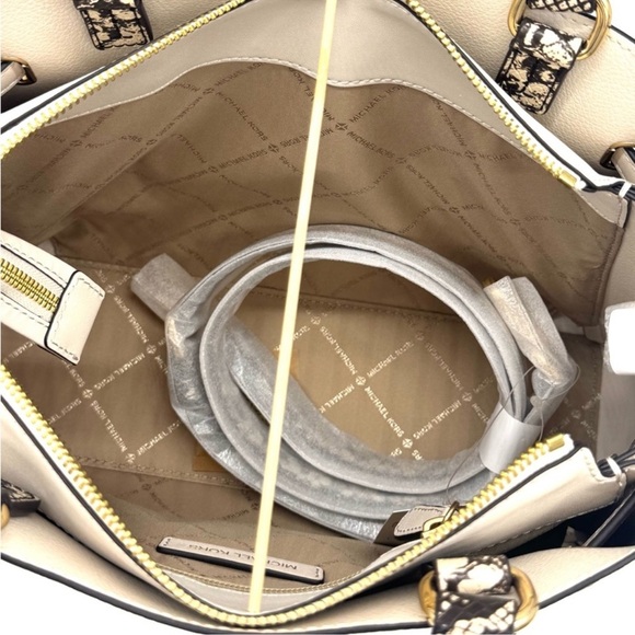 Michael Kors Large Reed CZ Belted Satchel Bag Light Cream Multi - Picture 10 of 12